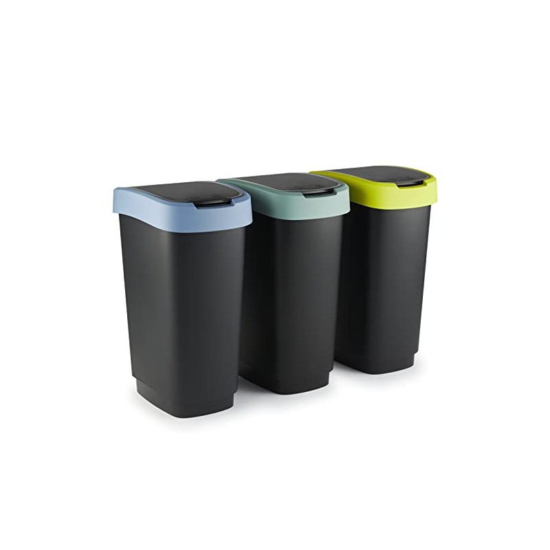 Rotho Twist Bin 25 L with Lid, Plastic, Blue/Charcoal