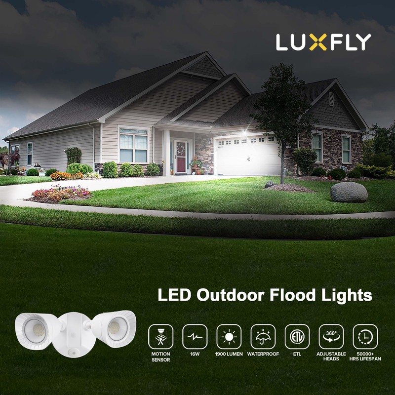 LUXFLY 2 Pack LED Flood Lights Outdoor, 16W 1900LM, IP65