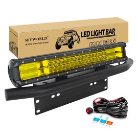 SKYWORLD 20 inch 288W Car Led Light Bar with 12V Toggle Wiring Harness Kit, Aluminum License Plate Mounting Bracket Holder for Off Road Truck SUV 4x4, 3000K Yellow Driving Fog Lights