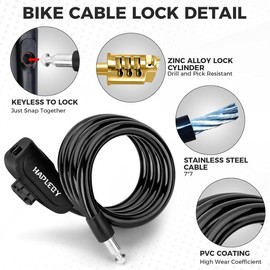 Haple Premium Bike Lock with 2pcs Keys, 4 Feet Professional Anti-Theft Cable, Includes 1PCS Mounting Bracket Security Portable