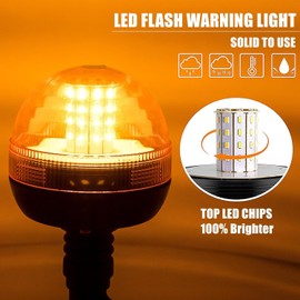 LED Amber Beacon 40LEDs Flashing Warning Light Pole Mount Emergency Strobe Light Caution Hazard Rotating Light for Truck Tractor Snow Plow Excavator, 12V/24V
