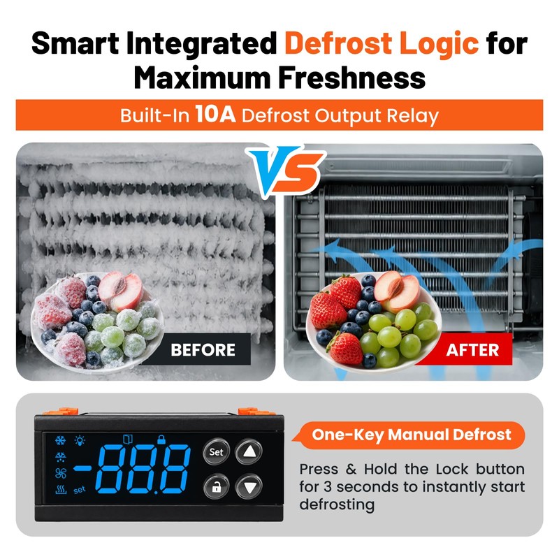 YeloDeer 12V DC Digital Refrigeration Thermostat with Automatic Defrost