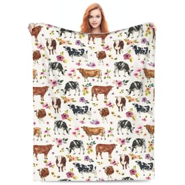 Cow Blanket Cattle Floral Decor Throw Blanket Super Warm Soft Plush Lightweight Fleece Flannel Farmhouse Cute Animals Blanket Gifts for Girls Boys Women Men for Winter Couch Bedding 40"X50"