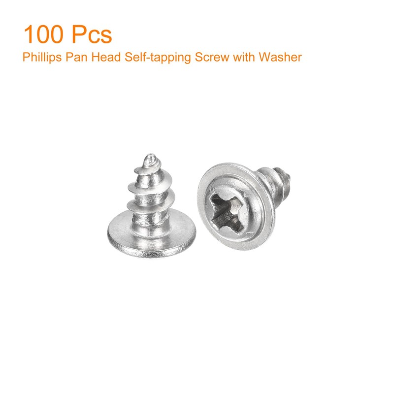 sourcing map ST4x8mm Phillips Pan Head Self-tapping Screw with Washer,