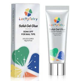 Luckyfairy Nail Glue for Nail Tips, Super Strong Solid Gel Glue U V Cured Needed, 15ml Soft Gel Soak Off Adhesive Bonding for Acrylic Nails, Nails Extension Fake Press Ons