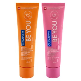 Curaprox Be You Teeth Whitening Toothpaste - Gentle Low Fluoride Toothpaste - 2-Pack (Watermelon & Peach-Apricot) 2x60ml