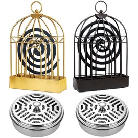 Pack of 4 Mosquito Holder, Creative Mosquito Coil Holder, Bird Cage, Mosquito Spiral Holder, Metal Retro Iron Smoking Spirals for Outdoor, Swimming Pool, Deck, Camping