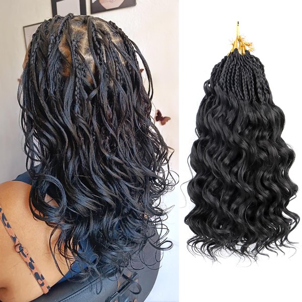 SVNMU Pre-Looped Ocean Wave Crochet Hair 14inch #1B 8 Packs