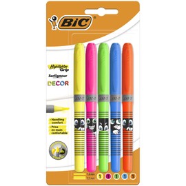 BIC Highlighter Grip Decor Highlighter Pens, Line Width 1.6 to 3.3 mm, with Drying Protection