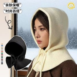 Women's Winter Balaclava Hat - Neck Warmer, Hooded Scarf & Beanie - Free Size Size [140G Integrated Head Button Cap] Black 20ea