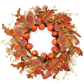 Fall Wreaths for Front Door 20 inch Fall Door Wreath with Maple Leaves, Berries, Fall Flowers, Pumpkins and Eucalyptus Leaves - Autumn Thanksgiving Decor for Porch Decor, Window or Walls