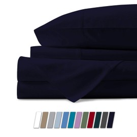 Mayfair Linen 100% Egyptian Cotton Sheets, Navy Blue Full Sheets Set, 600 Thread Count Long Staple Cotton, Sateen Weave for Soft and Silky Feel, Fits Mattress Upto 18'' DEEP Pocket
