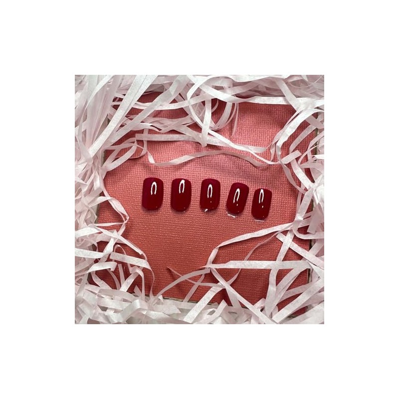 ONPRESS 24 Uñas Postizas Rojas Cortas Cuadradas Autoadhesivas, Sin Pegamento,