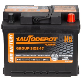 1AUTODEPOT BCI Group Size 47 AGM Car Battery, H5 Start and Stop Automotive Battery 12V 60Ah, 100RC, 680CCA