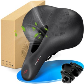 TECHCYC Bicycle Saddle Double Layer Memory Foam, City Bike Saddles, Soft and Supportive, Bicycle Saddle for City Bikes with Comfortable 3 Zone Concept, Bicycle Saddle Men and Women (City)