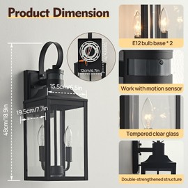 GAAZIE Motion Sensor Outdoor Wall Light Black 2-Lighting Exterior Lighting Fixtures Wall Mount,Farmhouse Waterproof Porch Lights, Modern Outside Light for House 1 Pack
