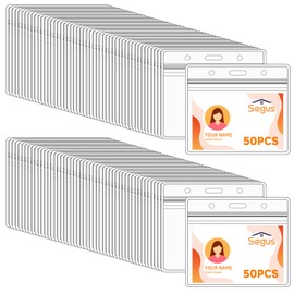 Segus Card Holder, Pack of 100 ID Card Holders, Clear Sleeves for Cards, Waterproof ID Holder, Business Card Case for Schools, Hospitals, Businesses (Horizontal)