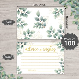 100 Pack Baby Shower Advice and Wishes Cards Greenery Wedding Advice Cards for New Parents Baby Shower Bridal Shower Wish Cards Double Sided Greenery Cards for Birthday Guest Favors, 4 x 6 Inch