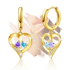 Sterling Silver Gold Heart Earrings for Women Hypoallergenic Double Love Cubic Zirconia Hoop Earrings Jewerly Gifts for Mom Wife, Sterling Silver, Cubic Zirconia