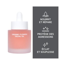 Aceite facial de flores orgánicas, humectación profunda y rica para pieles sensibles y secas, orgánico al 96%, vegano (32 ml/1,0 fl.oz.), cuidado de l