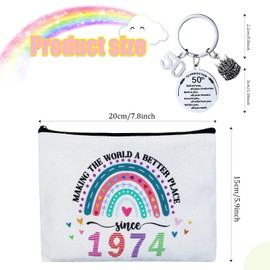 saerryor 50th Birthday Gifts for Women Make Up Bag Gifts Rainbow Makeup Bag Small White Travel Gifts Retirement Gifts Inspirational Keyring Thank You Gifts for Women Teacher