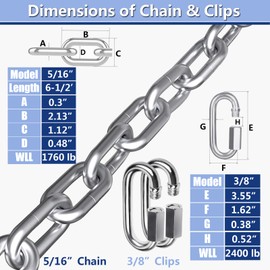 Stainless Steel Link Chain, Ekunbuy 304 Stainless Steel Link Proof Coil Chain Heavy Duty Safety Chain Tow Chain with Quick Link 1/4 Inch Lifting Chain Hanging Swing Trailer, 1300 lbs Load