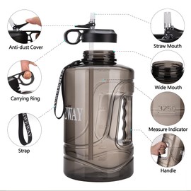 FORWEWAY Water Bottle 3.78 L, Sports Water Bottle, Large Gallon with Straw Handle, BPA-Free, Leak-Proof for Gym, Fitness, Outdoor, Sports, Office (3.78 L, Black)