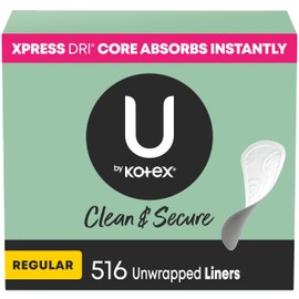U by Kotex Clean & Secure Panty Liners, Light Absorbency, Regular Length, 516 Count (4 Packs of 129) (Packaging May Vary)