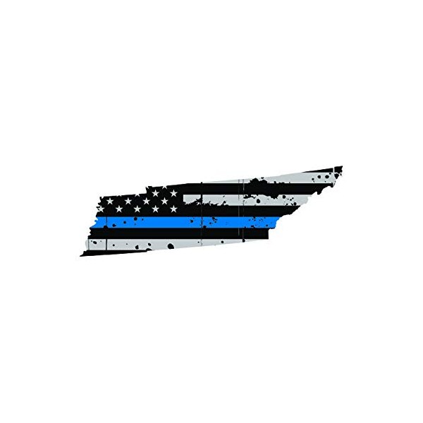 fagraphix Distressed Tennessee State Shaped Subdued US Flag Thin Blue