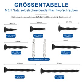 NINDEJIN Drywall Screws with Coarse Thread M3.5 Screws Kit Set + Cross Head Batch 282 Pieces