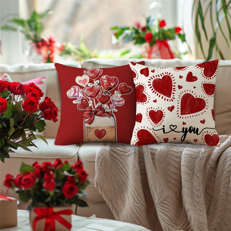 Valentine's Day Polka Dots Love Heart Mason Jar Throw Pillow