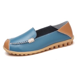 VenusCelia Mocasín plano cómodo para caminar sobre las nubes para mujer, Azul/Parches, 10