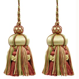 DÉCOPRO Elegant Handmade Key Tassel 10cm 8.5cm Loop Accented with Crown Tassels (Style#KTAX4), Watermelon Red #LX06 (Pink, Red, Yellow Green, White Gold) - Pack of 2