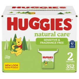 Huggies Natural Care Sensitive Baby Wipes, Unscented, Flip-Top & Refill Packs - 2 Refill Packs (352 Wipes Total)