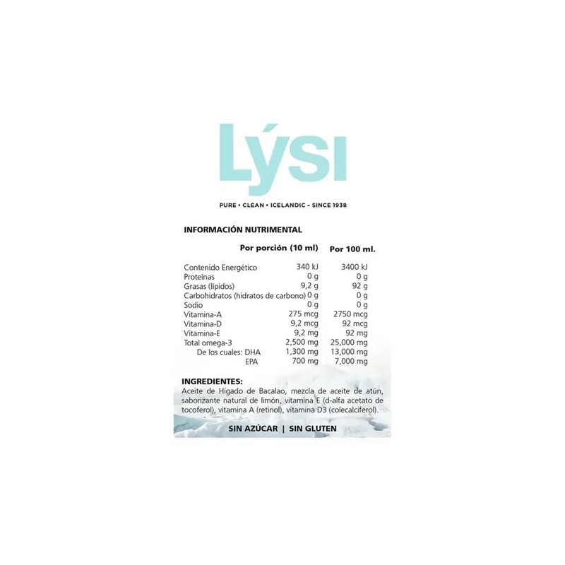 Aceite De Hígado De Bacalao Limón Lysi Jr 240 Ml