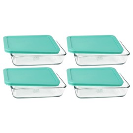 Pyrex 7210 3-Cup Glass Dish & 7210-PC Light Green Lid (4-Pack) - Made in USA