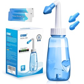 CYOUH Nasendusche Set, Nasenspülung,260 ml, mit 60 Nasenwasch-Salzpaketen und Aufkleberthermometer，Nasendusche Erwachsene und Kinder zur Nasenreinigung und Nasenspülung