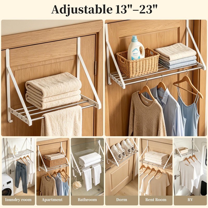Over the Door Clothes Drying Rack 13"-23" Adjustable Heavy Duty
