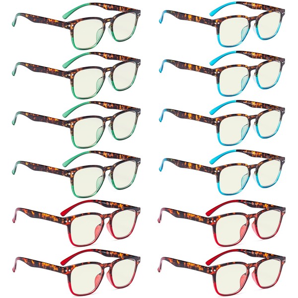 Eyekepper 12 pack Blue Light Blocking Reading Glasses Tortoise Splicing