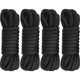 Boat Dock Lines 1/2 Inch x 16 ft Double Braid Nylon Dock Lines for Boats & Pontoons, Marine-Grade Nylon Dock Line with a 12" Eye, Ultimate Marine Rope, Boating Accessory - Black, 4 Pack