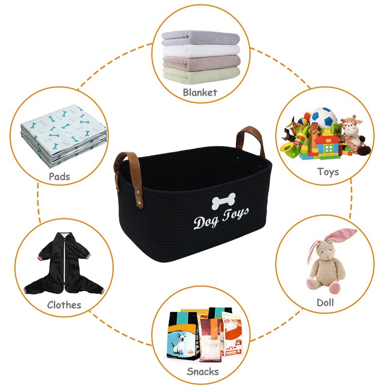 Geyecete X-Large Cotton Rope Dog Basket with Leather handle Blanket