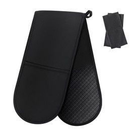 Philorn Black Silicone Oven Gloves 33.5" Extra Long Oven Mitts with Non-Slip Surface for Baking, Cooking, BBQ