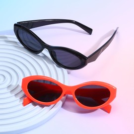 kimorn Sunglasses Womens Men Cat eye Trendy Retro Trendy Oval Sun Glasses K1570 (Black+Red)