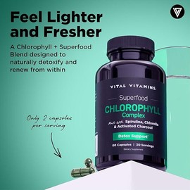 Chlorophyll Pills - Body Deodorizing Supplement - Made with Spirulina, Chlorella, Organic Parsley, Mint, & Activated Charcoal - Defeat Odor Naturally - for Women & Men - 60 Capsules