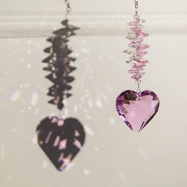 WEISIPU 45mm Heart Crystal Ball Prism Pendant - Windows Suncatcher Outdoor Garden Hanging Décor for Gift,11"Long (Pink)