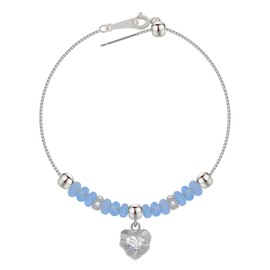 Aquamarine Heart Bracelet for Women,Dainty Platinum Healing Crystal Jewelry with Zircon Heart Charm,Stress Relief Gemstone Gift for Her,March Birthstone Bracelet, Adjustable Layered Style