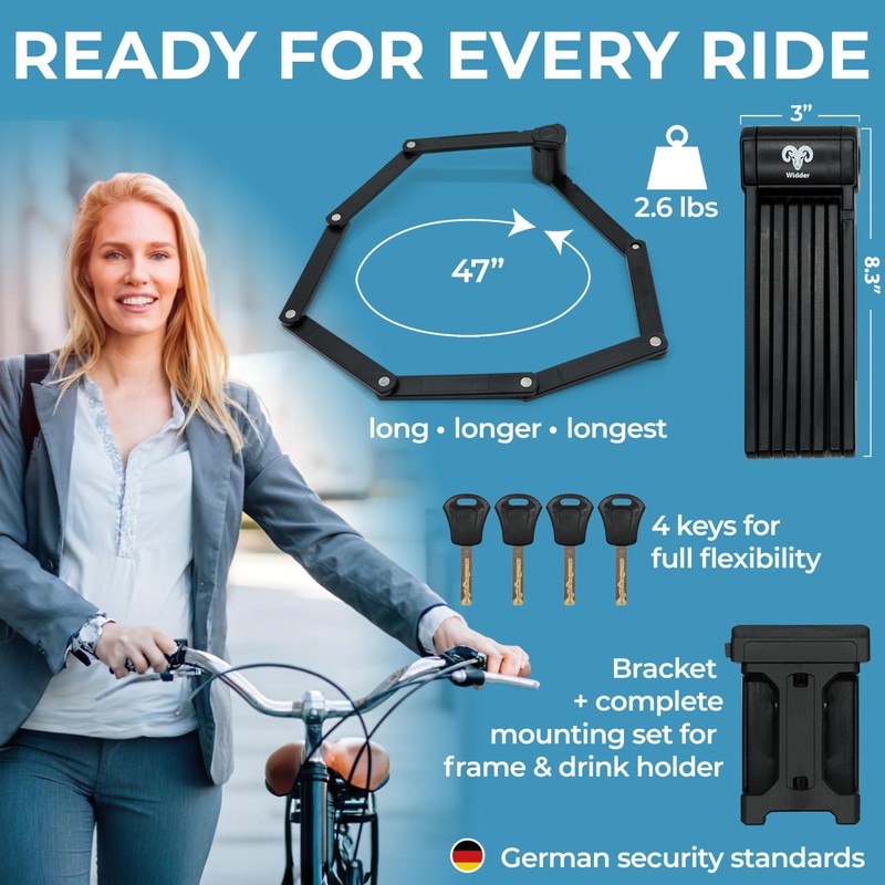 WIDDER Very Long [47"] Security Folding Lock - Foldable Bicycle
