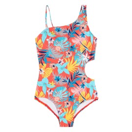 Kanu Surf Girls' Cori Beach Sport One Shoulder Side Cut UPF 50+ 1PC Swimsuit, Nellie Coral