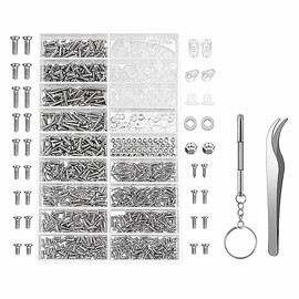 1000pcs Eyeglass Screws Kit, 7 in 1 Glasses Screw Repair Kit for Spectacle Sunglass or Watch Back Glass Screws Kit Small Screws for Glasses Repair with Screwdriver Tweezer Nuts Caps Washers