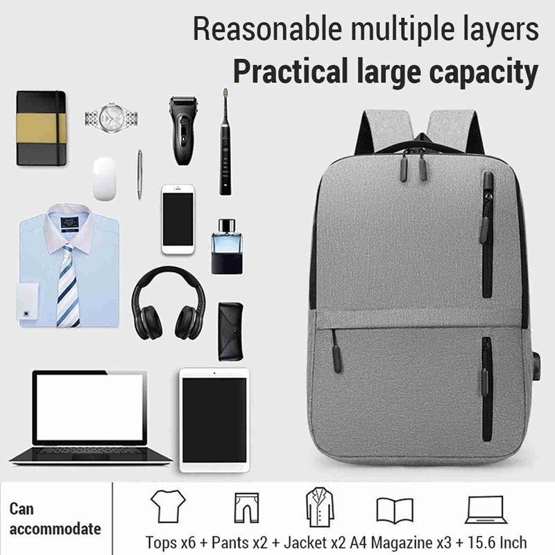 Men's Business Bag Set USB High Capacity Laptop Backpack Double